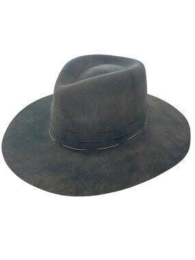 Eric Javits Wool Hat Pike Smoke Felt Fedora Stitch Detail Size Medium WNT